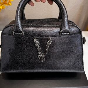 Versace Metallic Black Leather Handbag